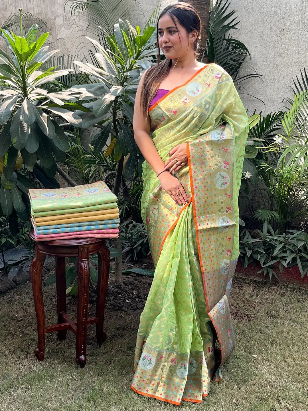 Stunning Kota Doria Soft Silk Minakari Patola Weaving Saree by My Store