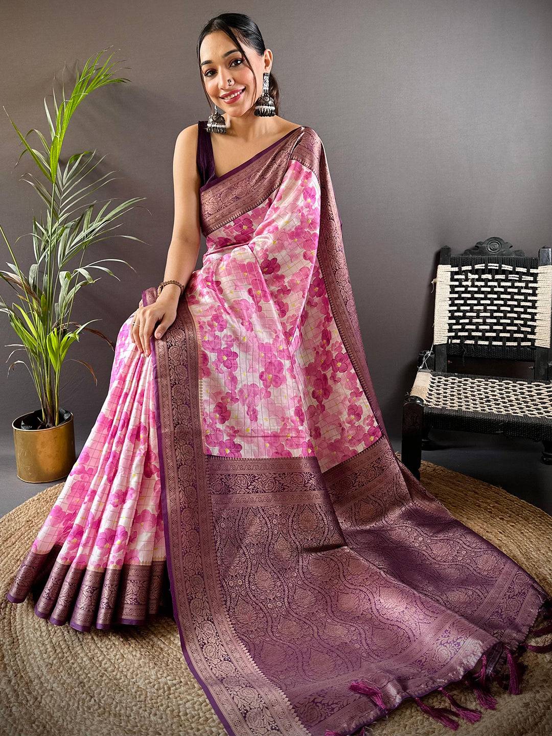 Blush Elegance Pink Floral Saree by My Store