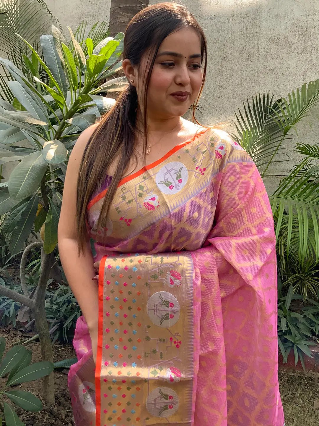 Stunning Kota Doria Soft Silk Minakari Patola Weaving Saree