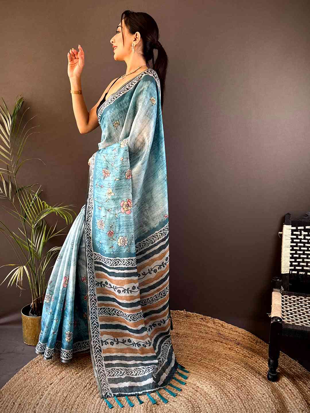 Blue Tissue Digital Print Saree by My Store