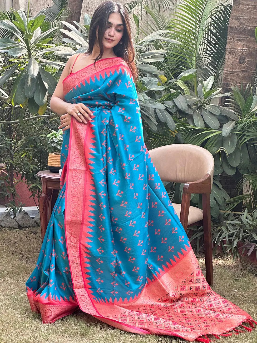 Blue Banarasi Silk Patola Pallu Saree