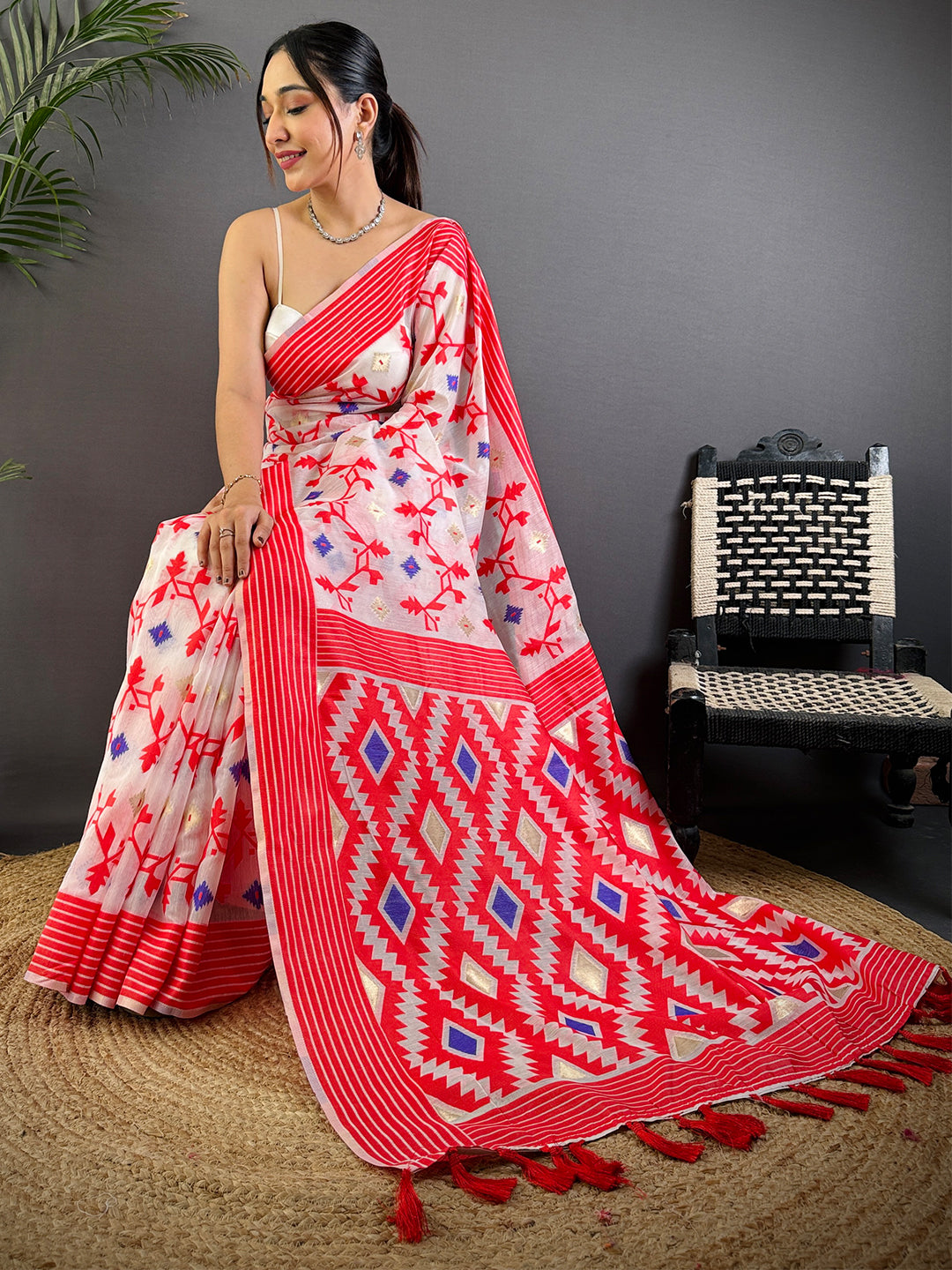 Pink Soft Dhakai Jamdani Silk Saree by My Store