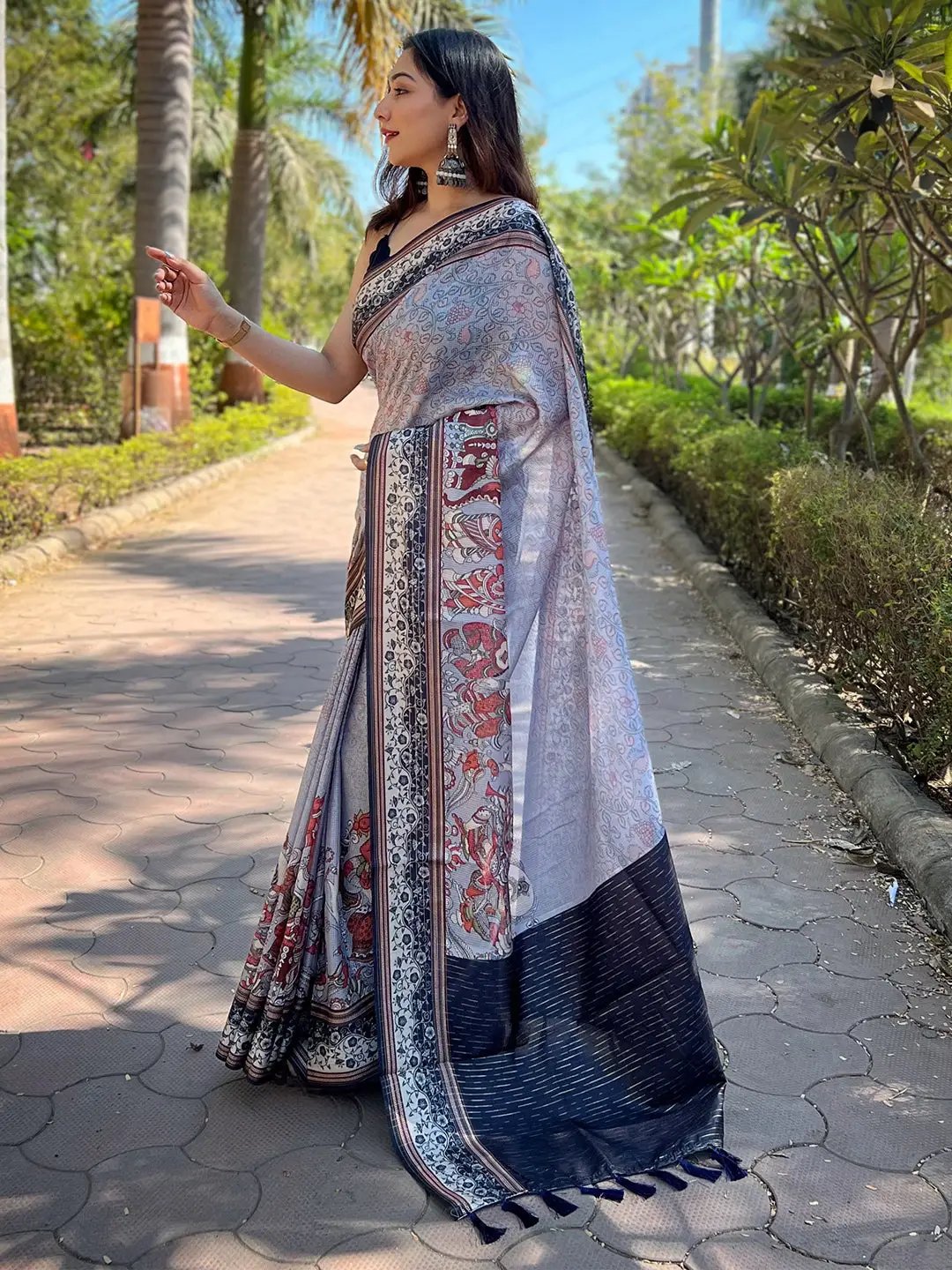 Satin Kota Doria Saree With Kalamkari Digital Print In Lavender Colour by My Store