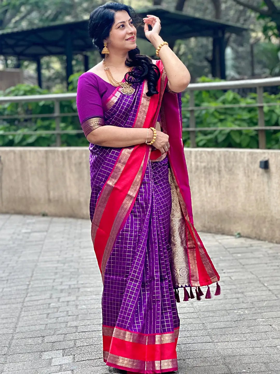 Purple Silk Woven Kanchi Banarasi Saree by My Store