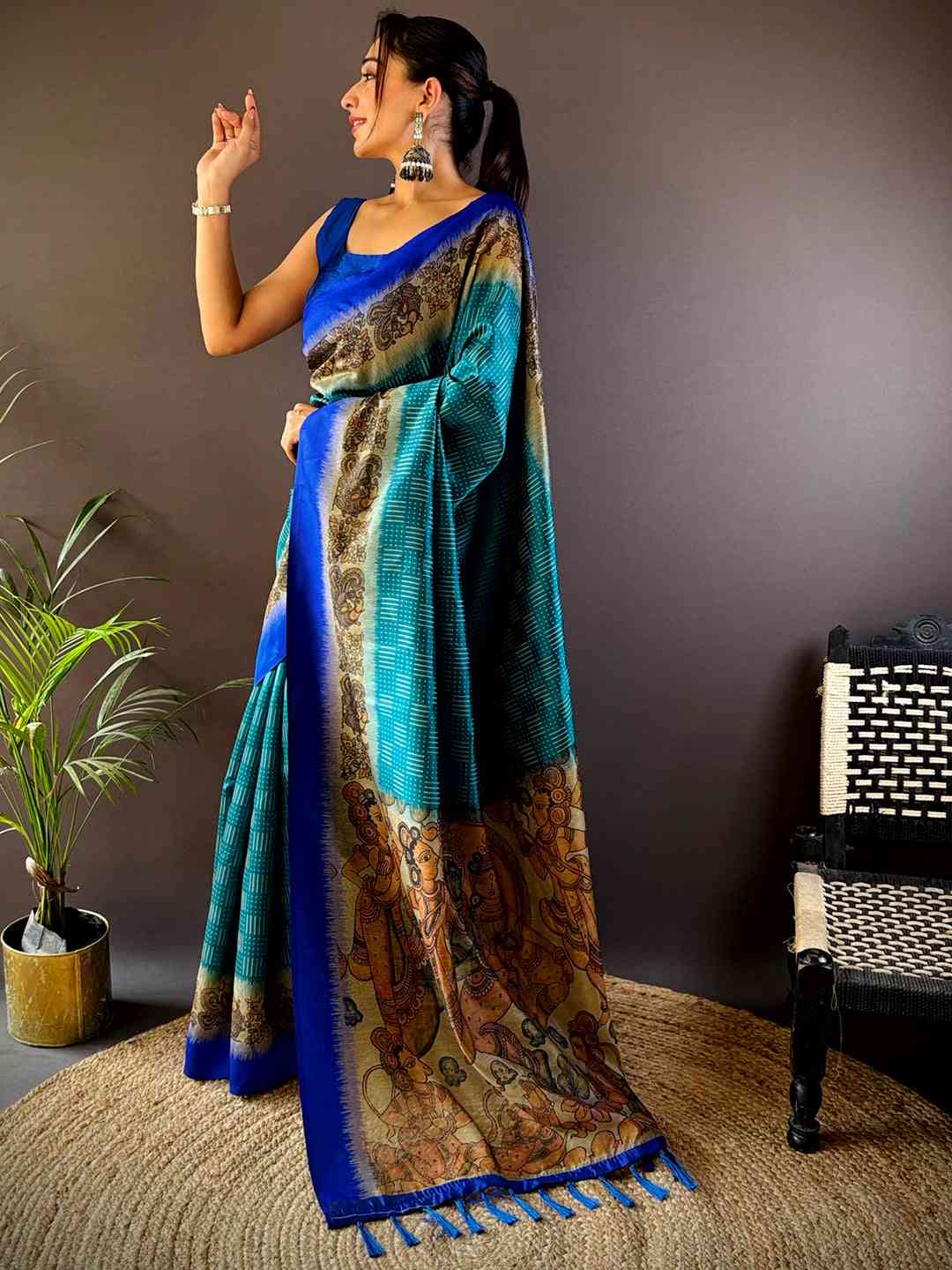 Rama Soft Silk Kalamkari Pallu Saree by My Store