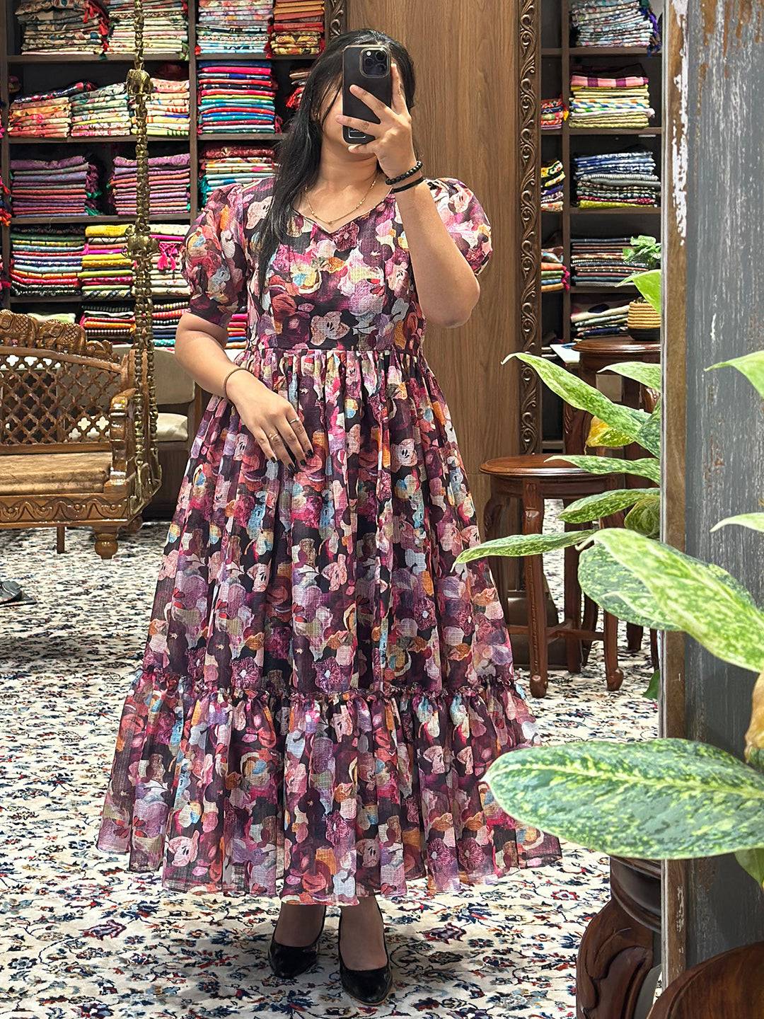 Sumathi Burgundy Floral Midi Dress by My Store