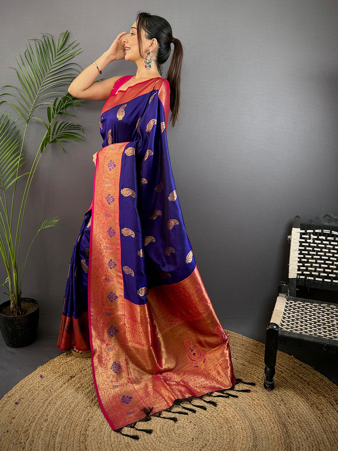 Purple Meenakari Butti Soft Gadwal Silk Saree by My Store