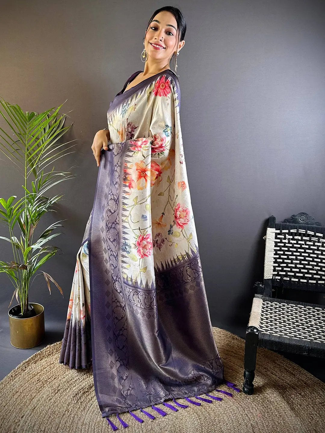 Floral Soft Kanjivaram Silk Saree by My Store