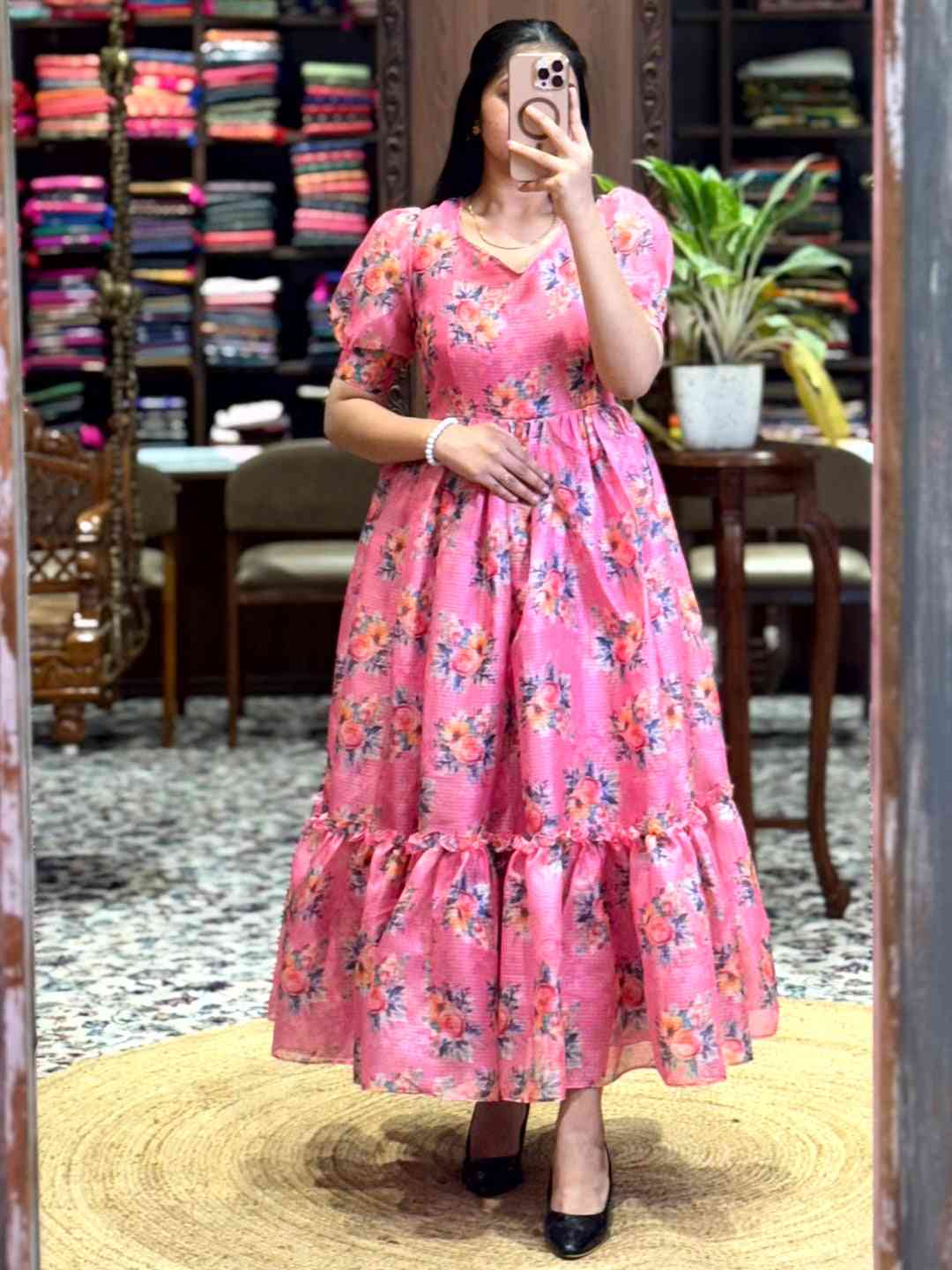 Pink Floral Print Midi Dress by My Store