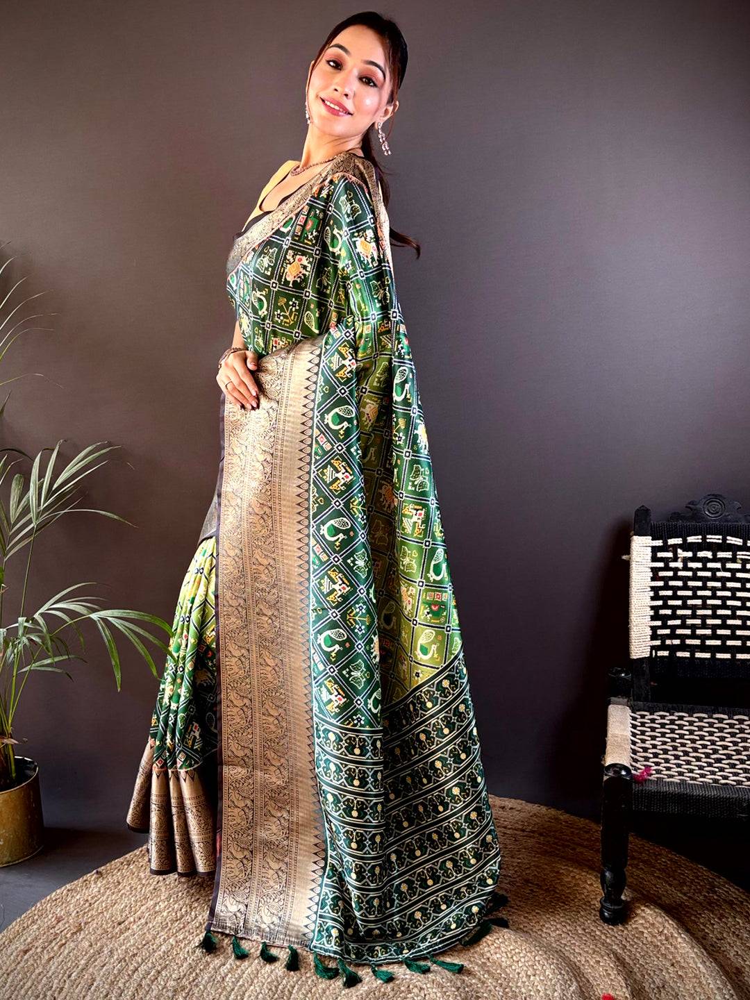 Ombre Green Soft Silk Patola Print Saree