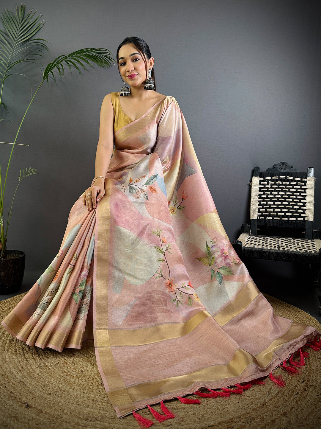 Radiant Pink Soft Silk Tissue Printed Saree by My Store