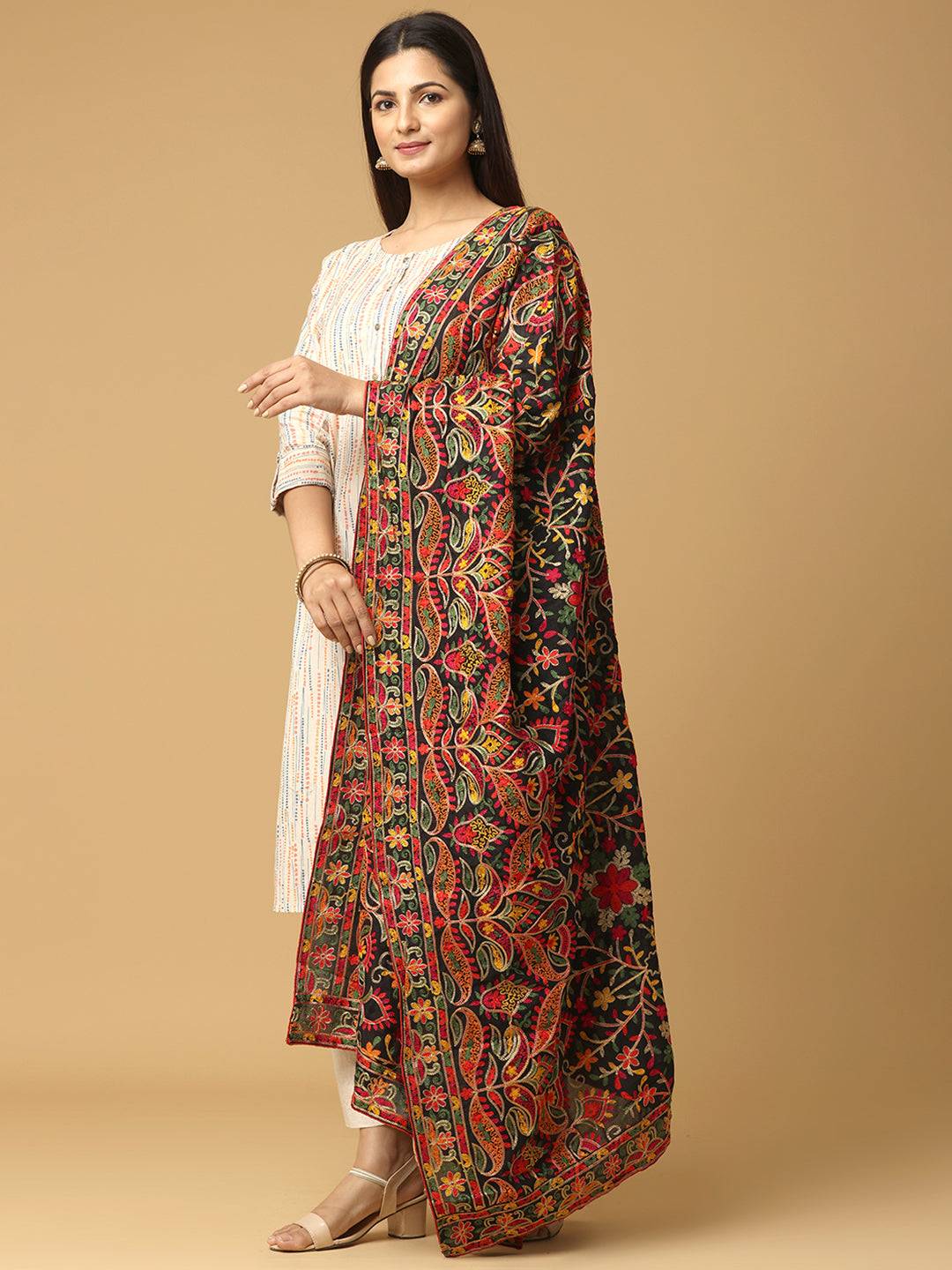 Latest Poly Chiffon Pashmina Threadwork Dupatta by My Store
