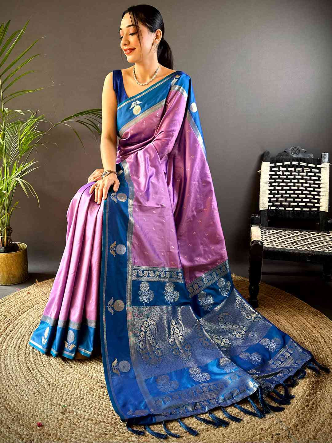 Lavender Cationic Soft Silk Saree by My Store