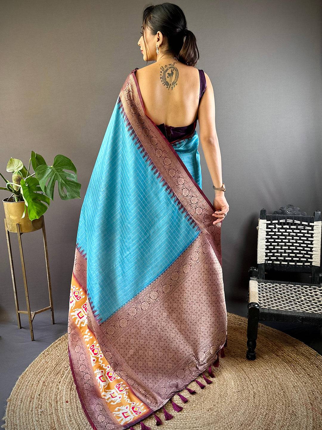 Geometric Elegance Ikkat Saree by My Store