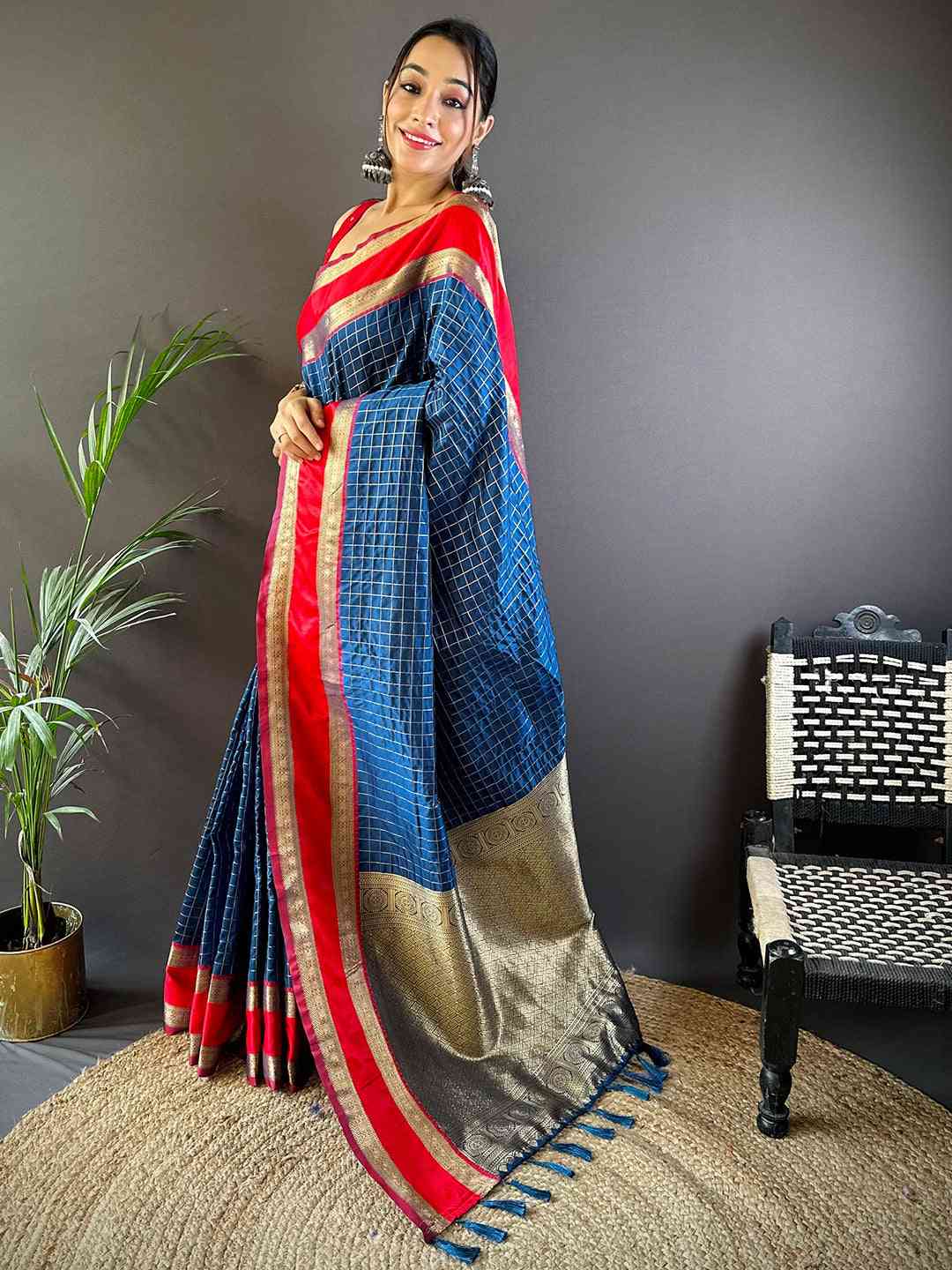 Royal Blue Silk Woven Kanchi Banarasi Saree by My Store