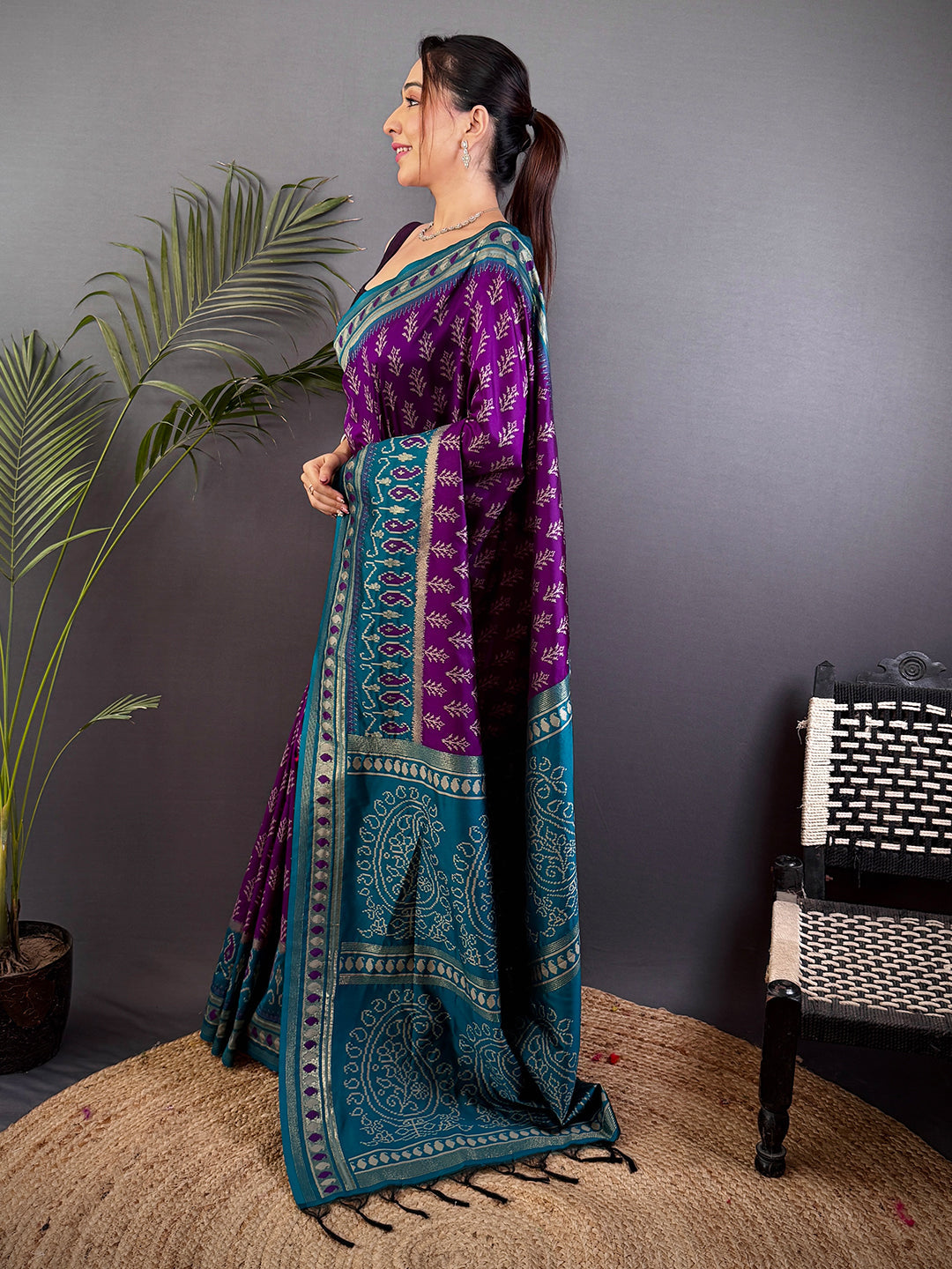 Majestic Wine Soft Silk Ikkat Saree
