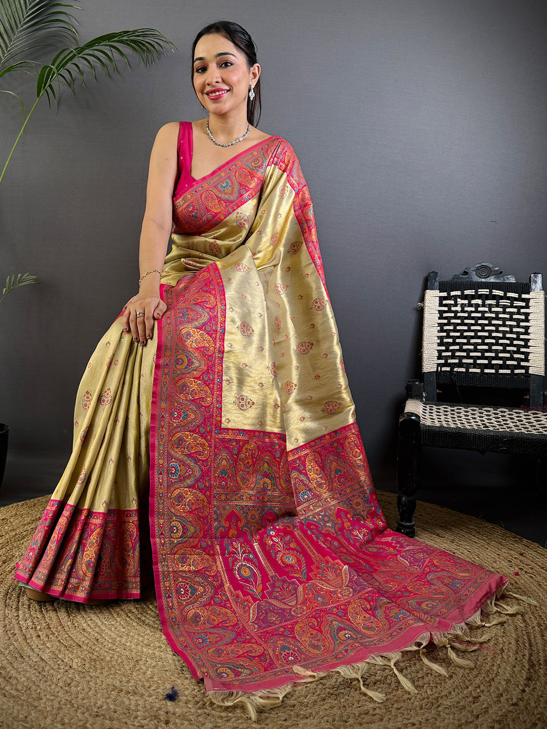 Golden Glow Dharmavaram Silk Saree by My Store
