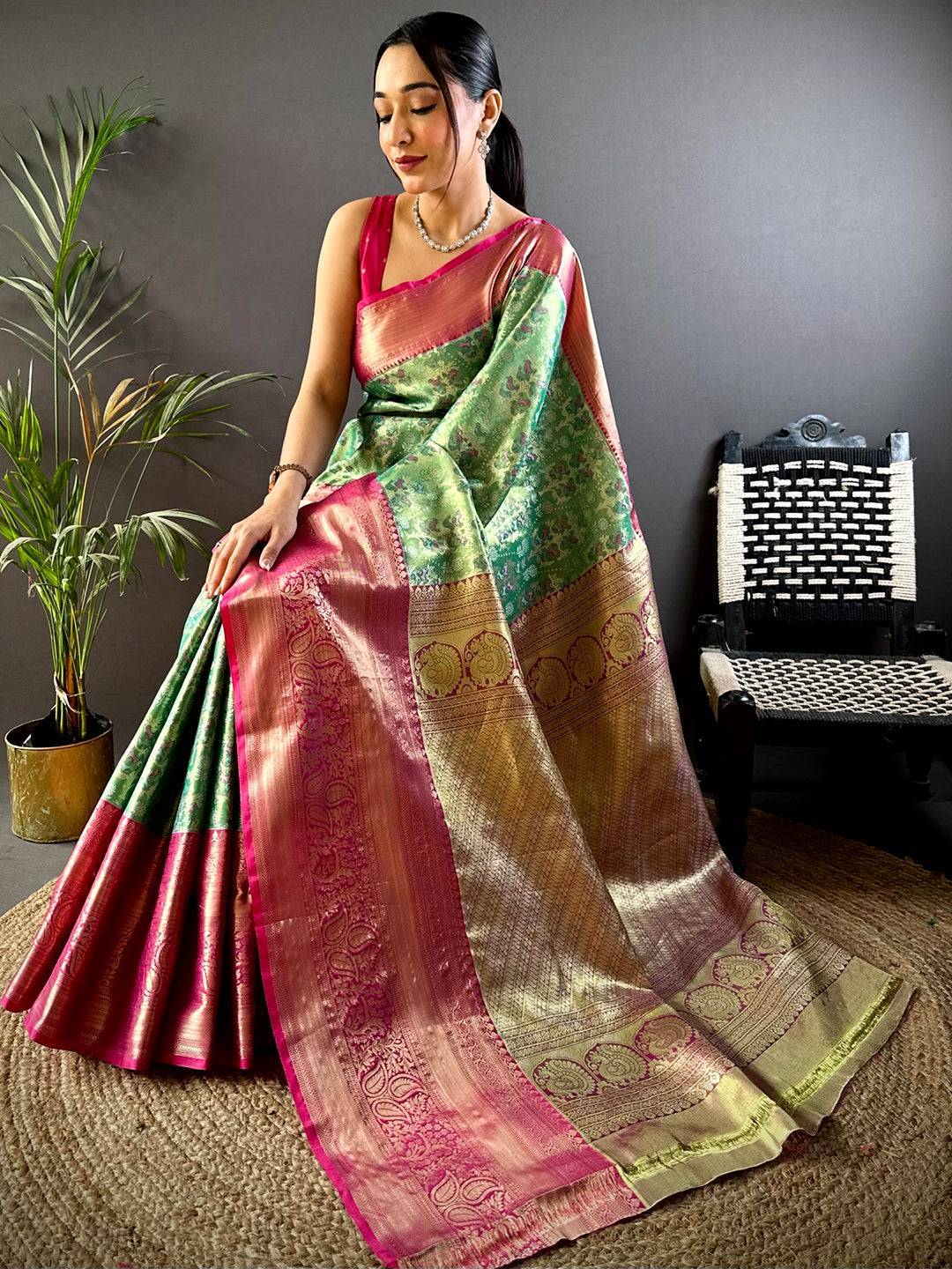 Fern Green Dharmavaram Silk Saree by My Store
