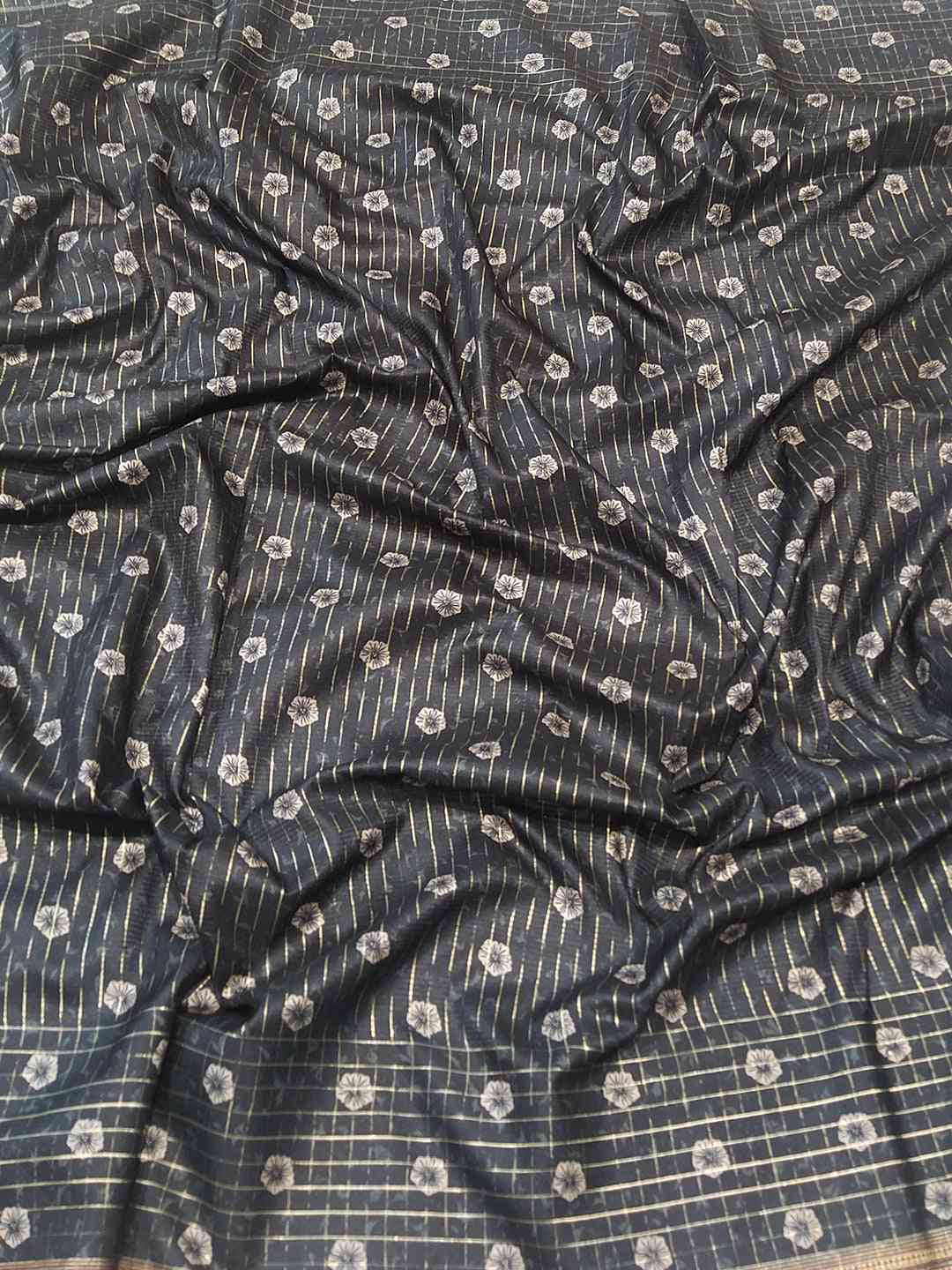 Grey Colour Satin Kota Doria Digital Kalamkari Zari Pallu by My Store