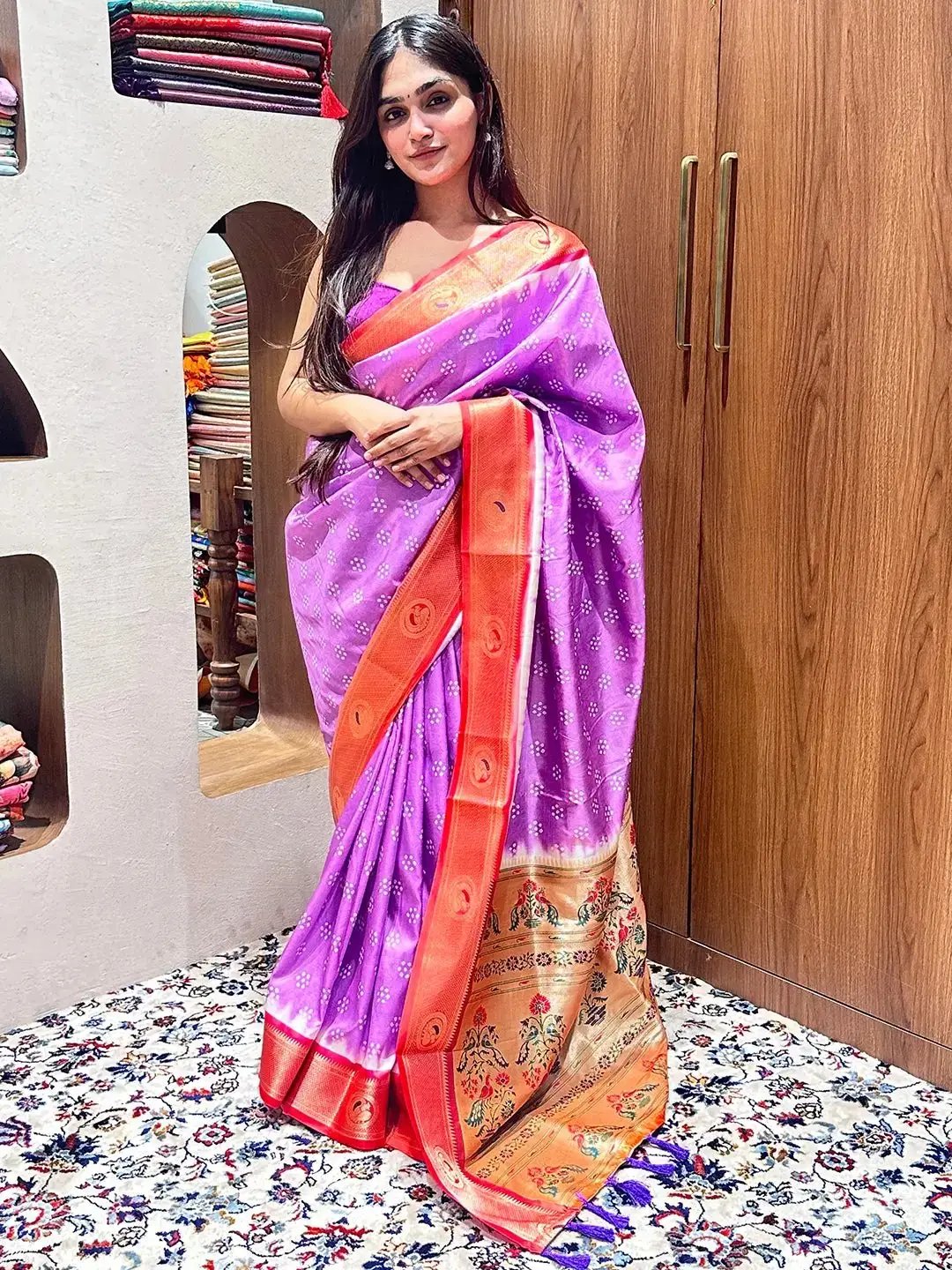 Exclusive Paithani Minakari Pallu With Bandhej Print Saree by My Store