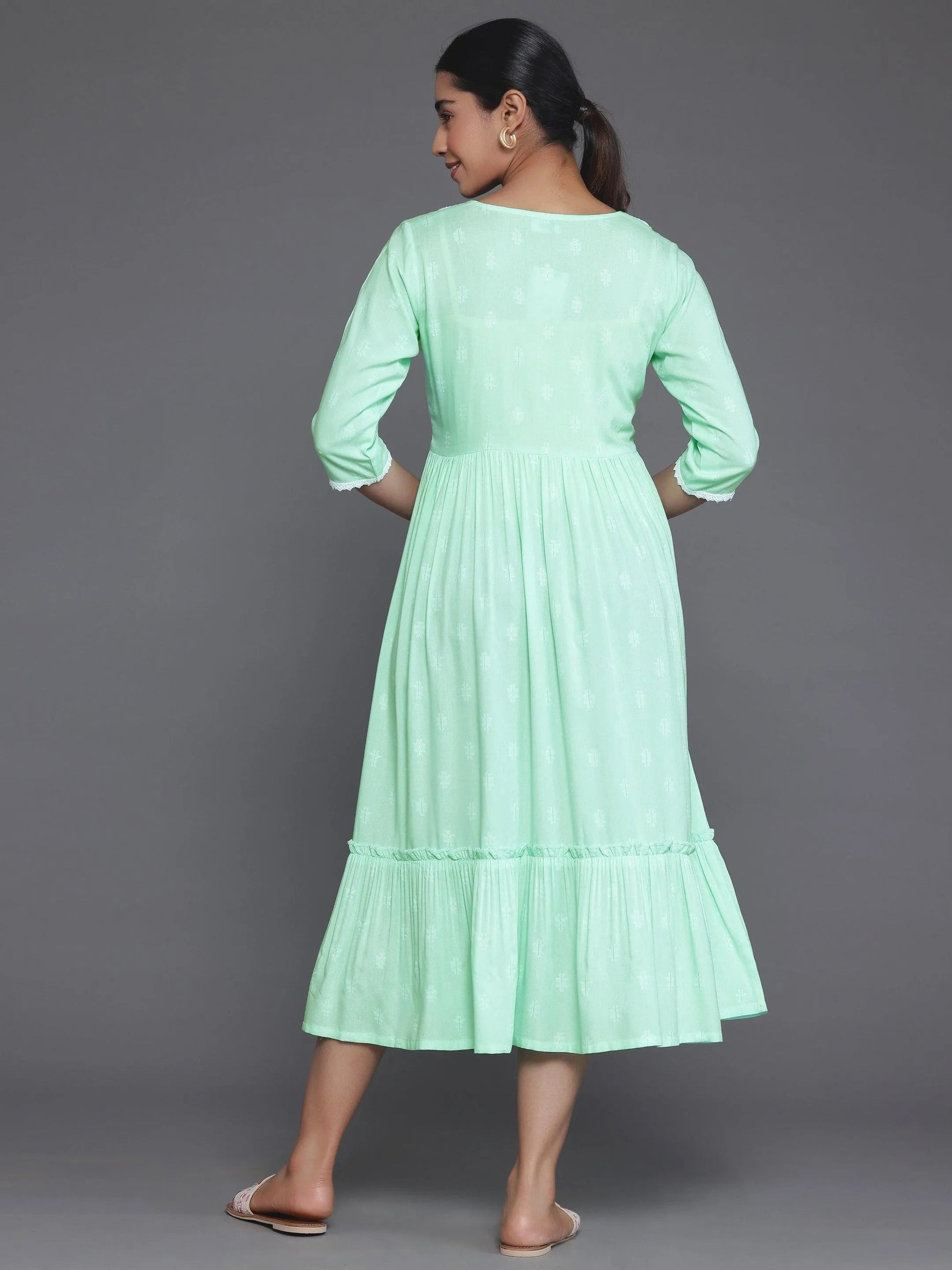 Light Blue Self Design Viscose Rayon A-Line Dress by My Store