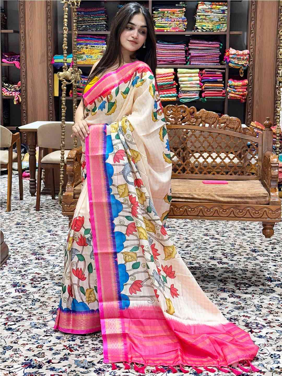 Pink Uppada Kalamkari Digital Print Saree by My Store