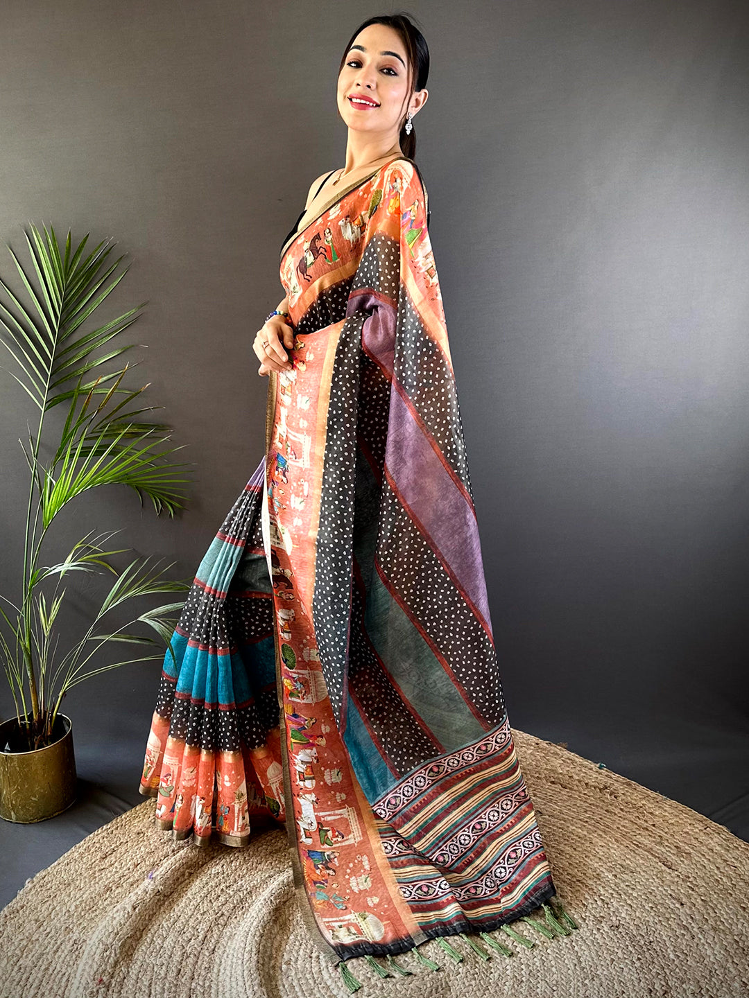 Elegant Soft Chanderi Cotton Bandhej Print Saree by My Store
