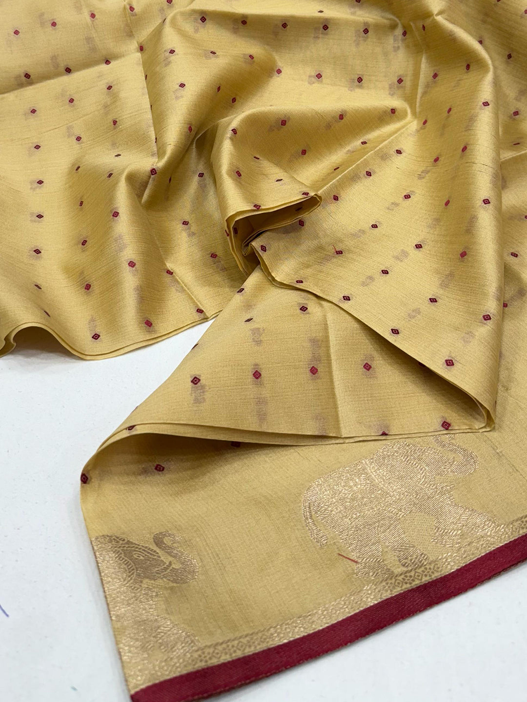 Cream Pure Silk Bandhani Butti Saree by My Store