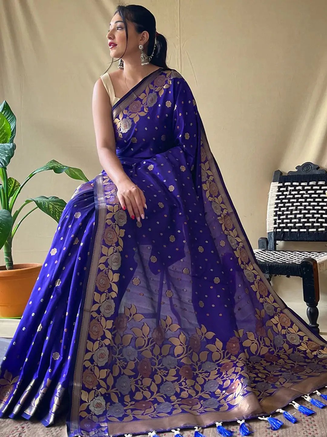 Royal Blue Suhani Banarasi Silk Zari Woven Saree by My Store