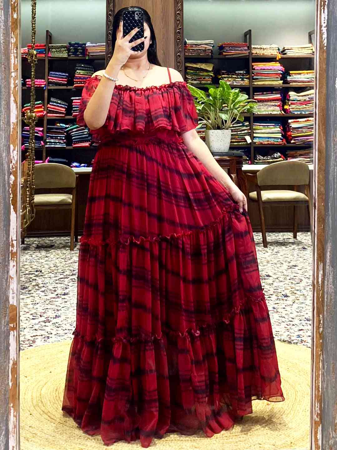 Tartan Print Off-Shoulder Ruffle Dress by My Store