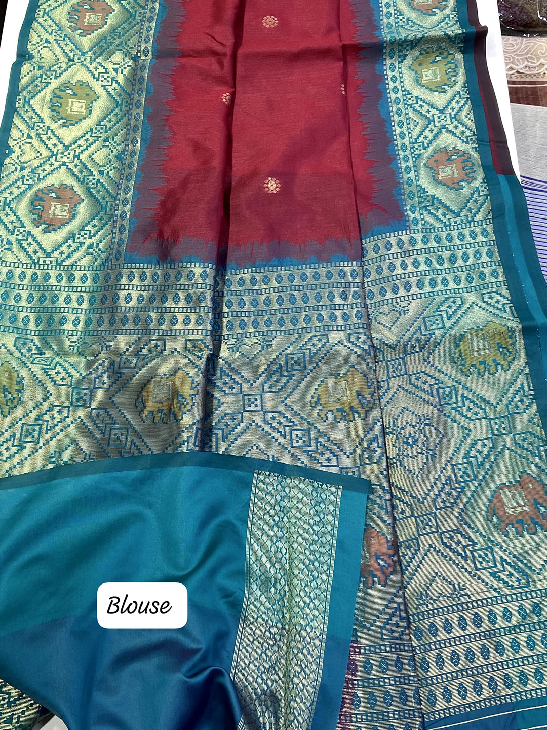 Radiance Red Silk Zari Weaving Saree by My Store