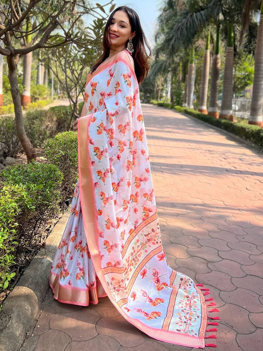 Gajari Kota With Digital Floral Printed Saree by My Store
