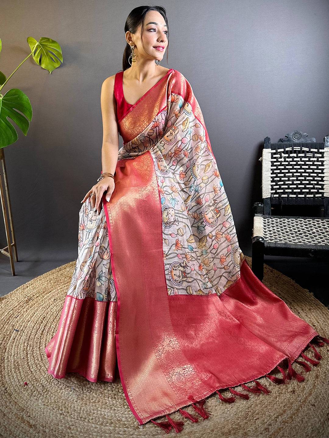 Kalamkari Bloom Kota Doriya Saree by My Store