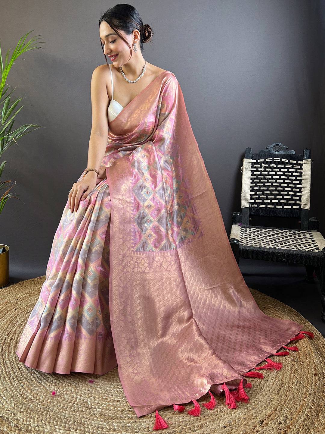 Cherry Blossom Colour Block Print Saree by My Store