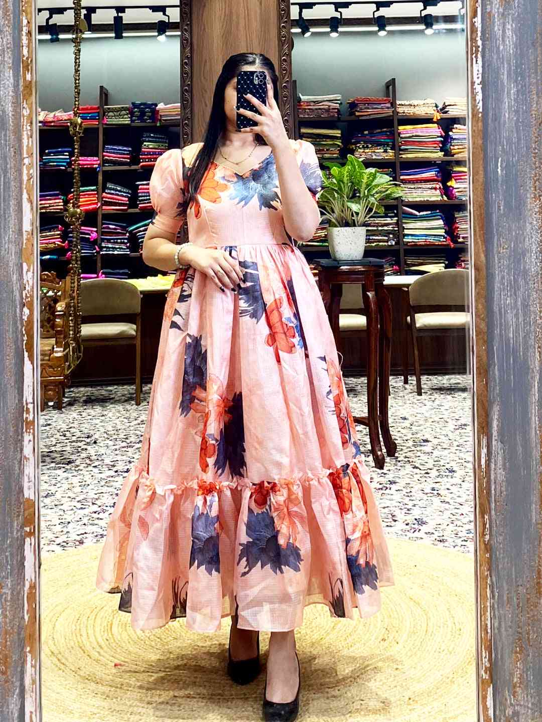 Pastel Peach Floral Print Midi Dress by My Store