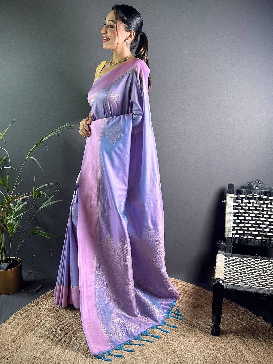 Lavender Blue Kolam Silk Heritage Saree by My Store