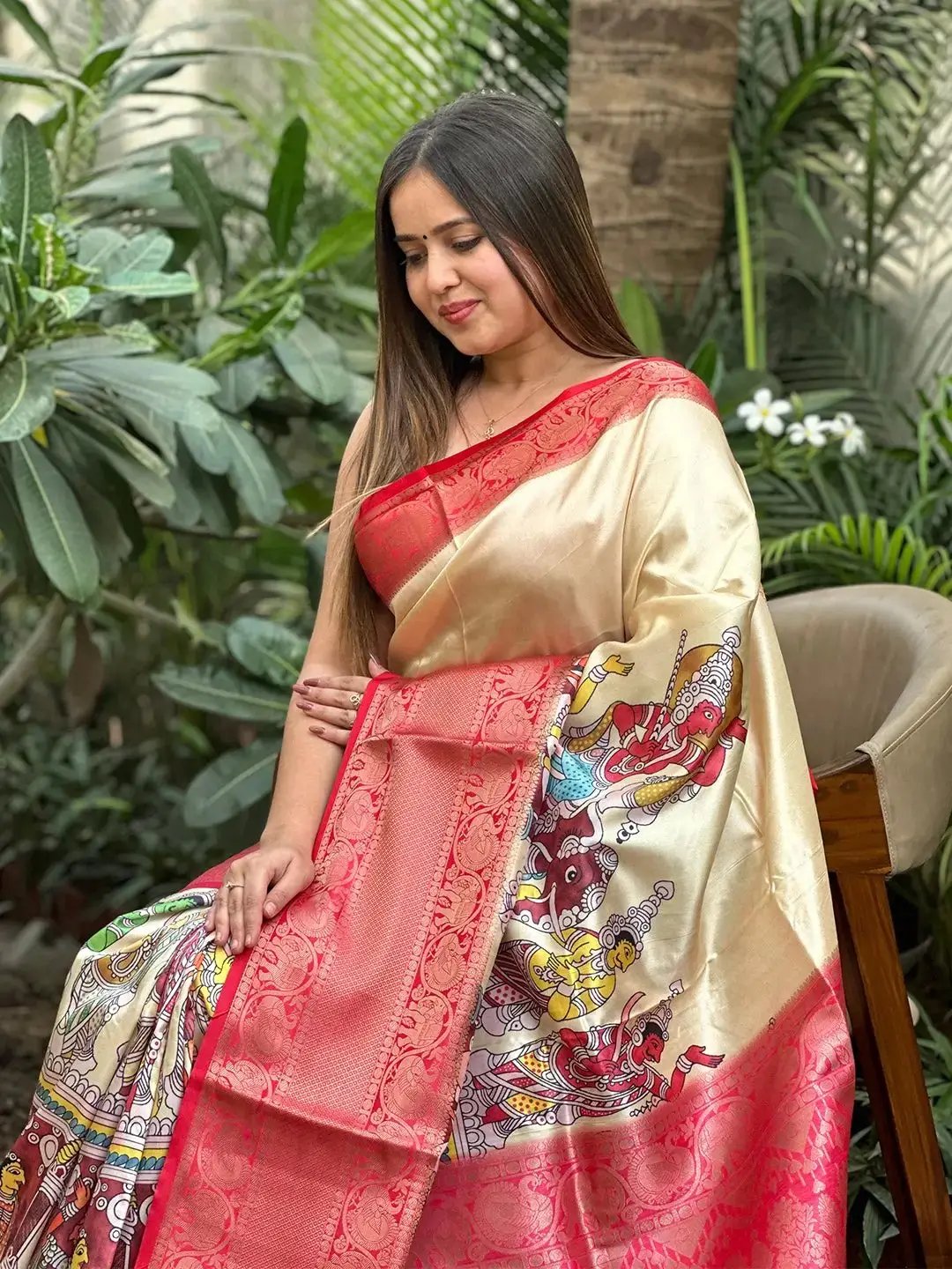 Soft Silk Kalamkari Digital Print Saree by My Store