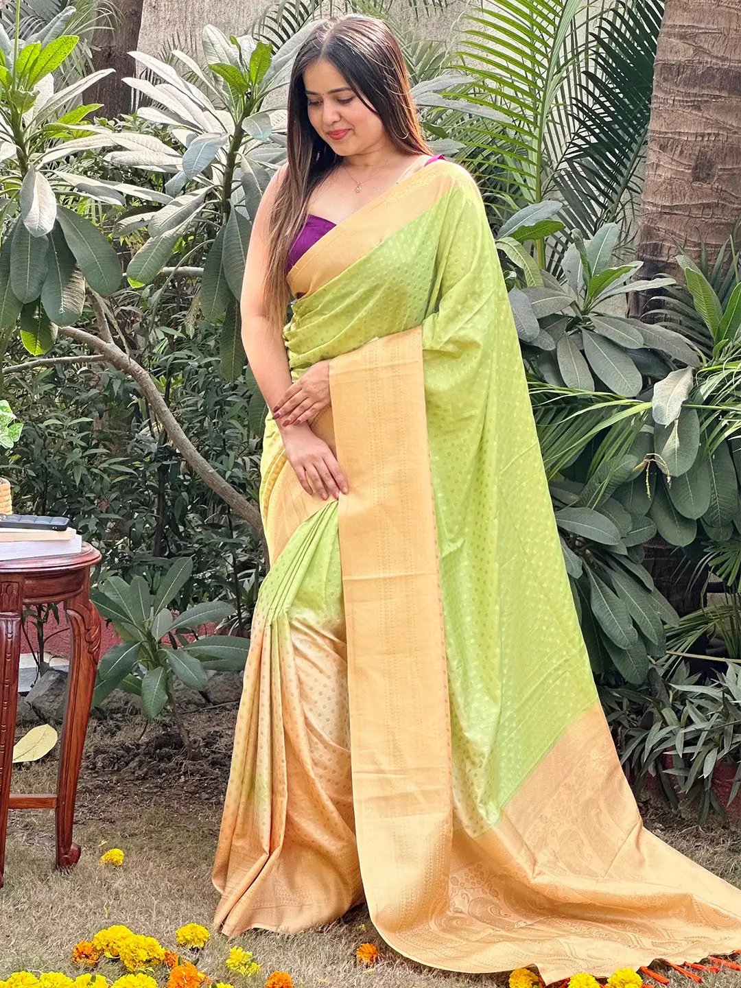 Soft Silk Banarasi Ombre Print Party Wear Saree by My Store