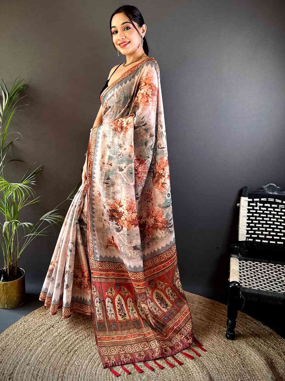 Blue Tussar Blossom Saree by My Store
