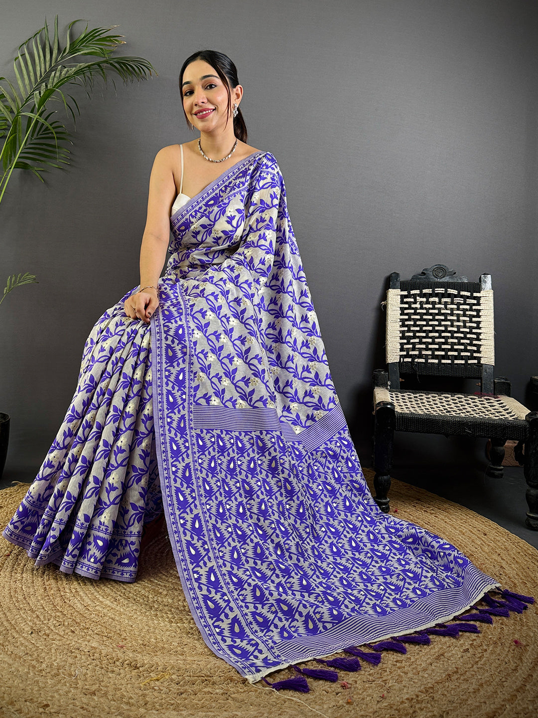 Purple Soft Dhakai Jamdani Silk Saree by My Store