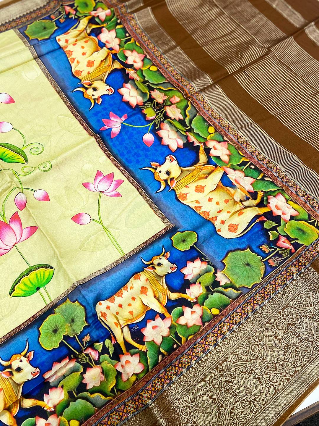 Pista Pichwai Pure Viscose Dola Saree by My Store
