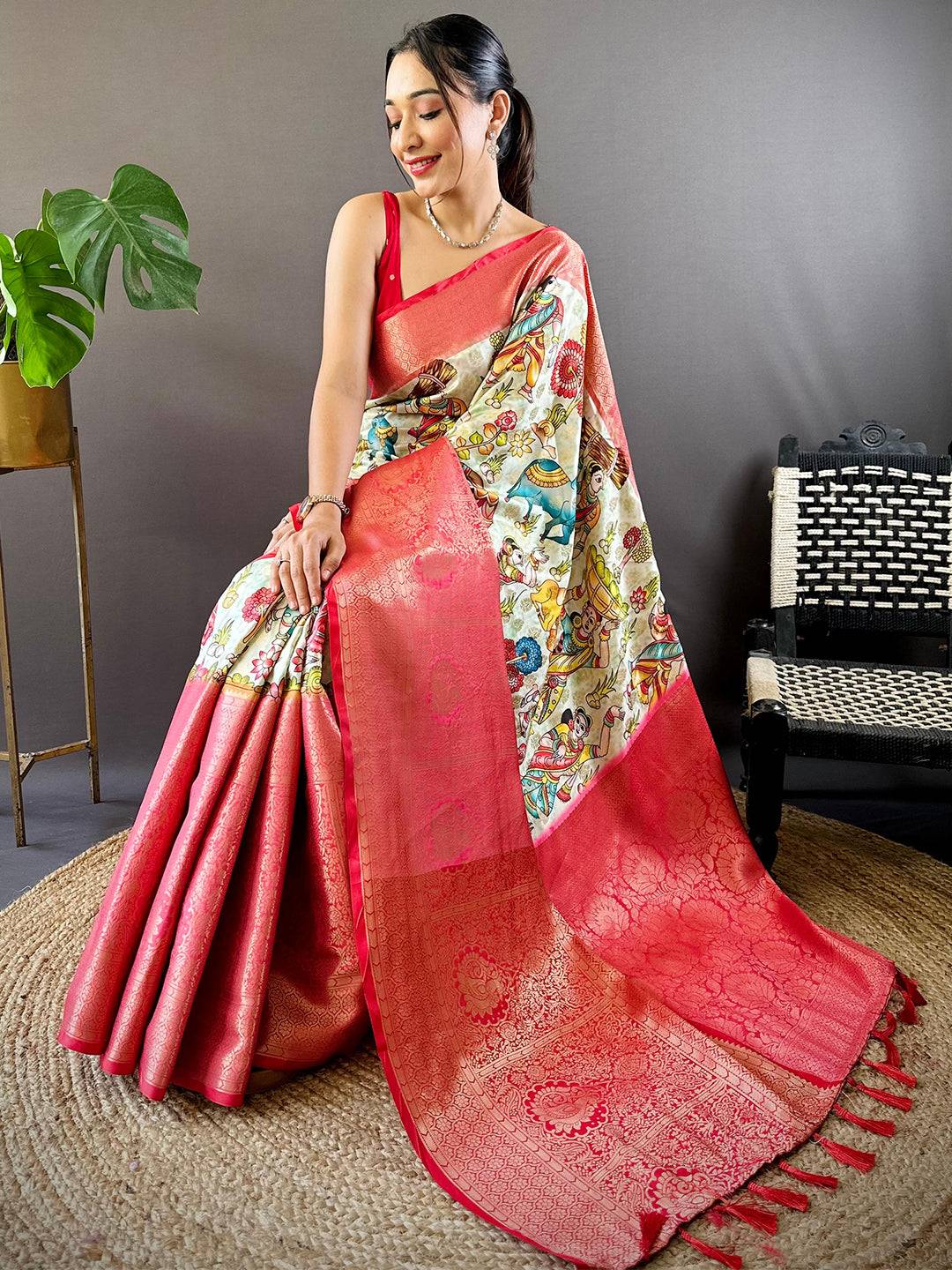 Light Green Kanchi Kalamkari Saree by My Store