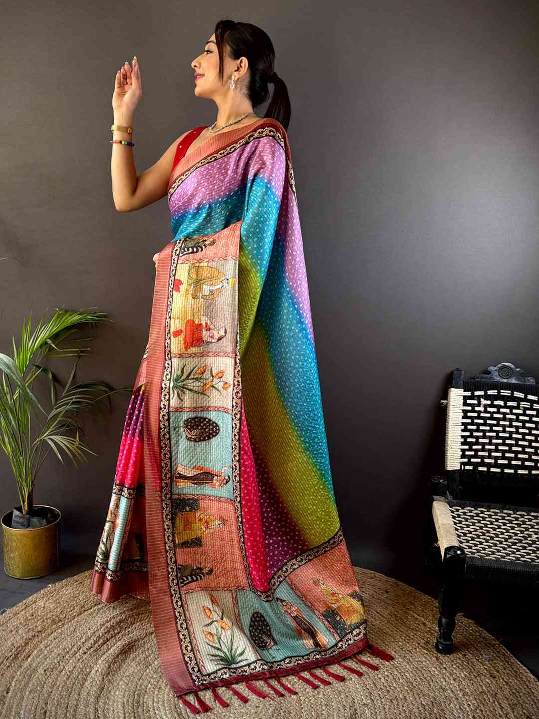 Radiance Silk Blend Bandhani Print Saree by My Store