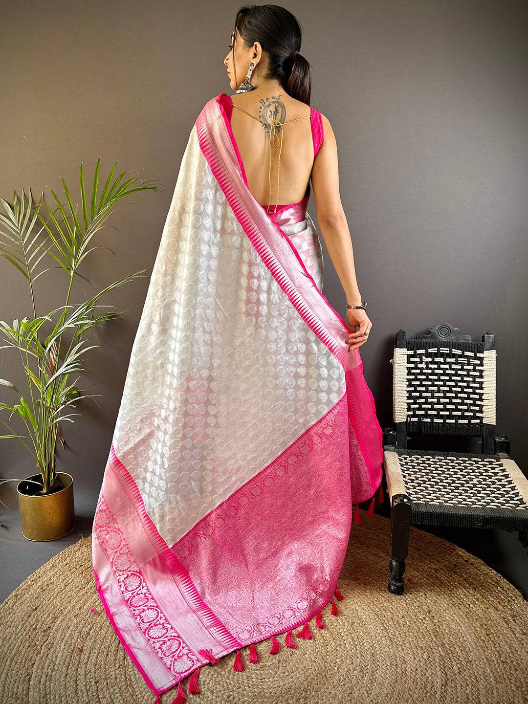 Silver Radiance Woven Silk Saree by My Store