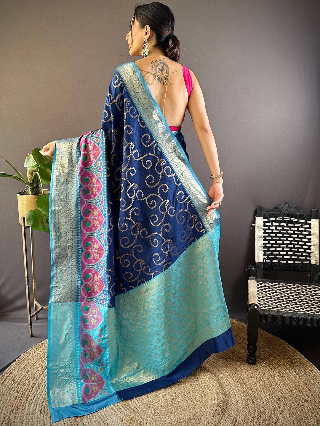 Blue Katan Silk Ikkat Saree