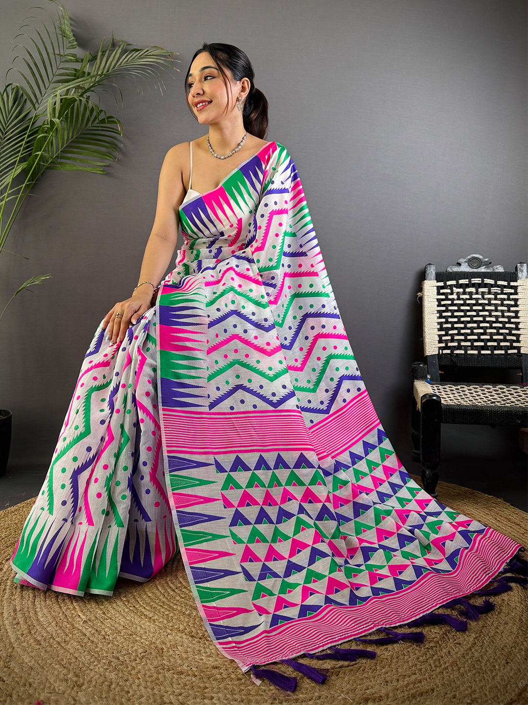 Elegance Dhakai Jamdani Cotton Silk Saree by My Store