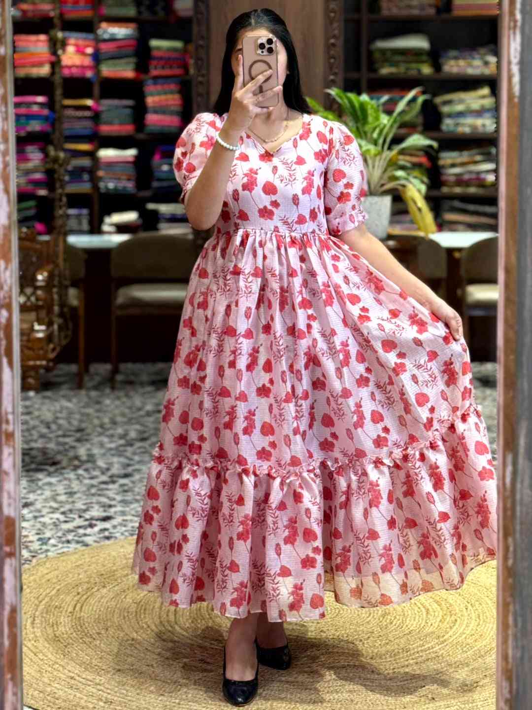 Light Pink Floral Print Midi Dress by My Store