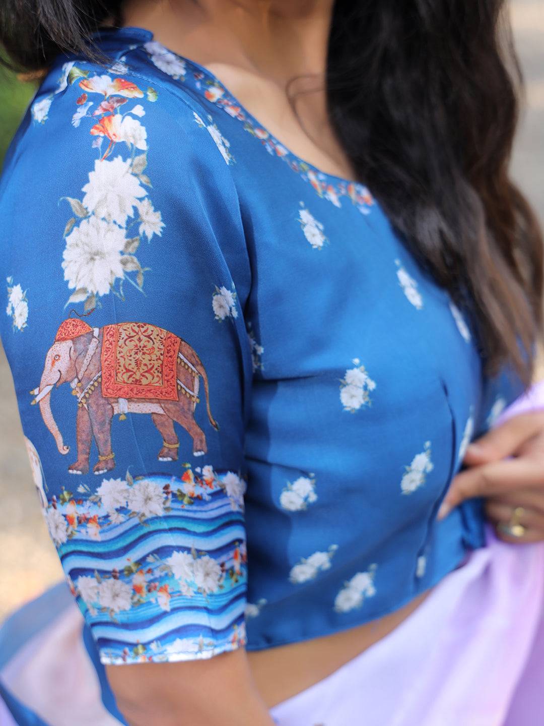 Satin Georgette Lavender Colour Hand Print Saree - Luxe by My Store