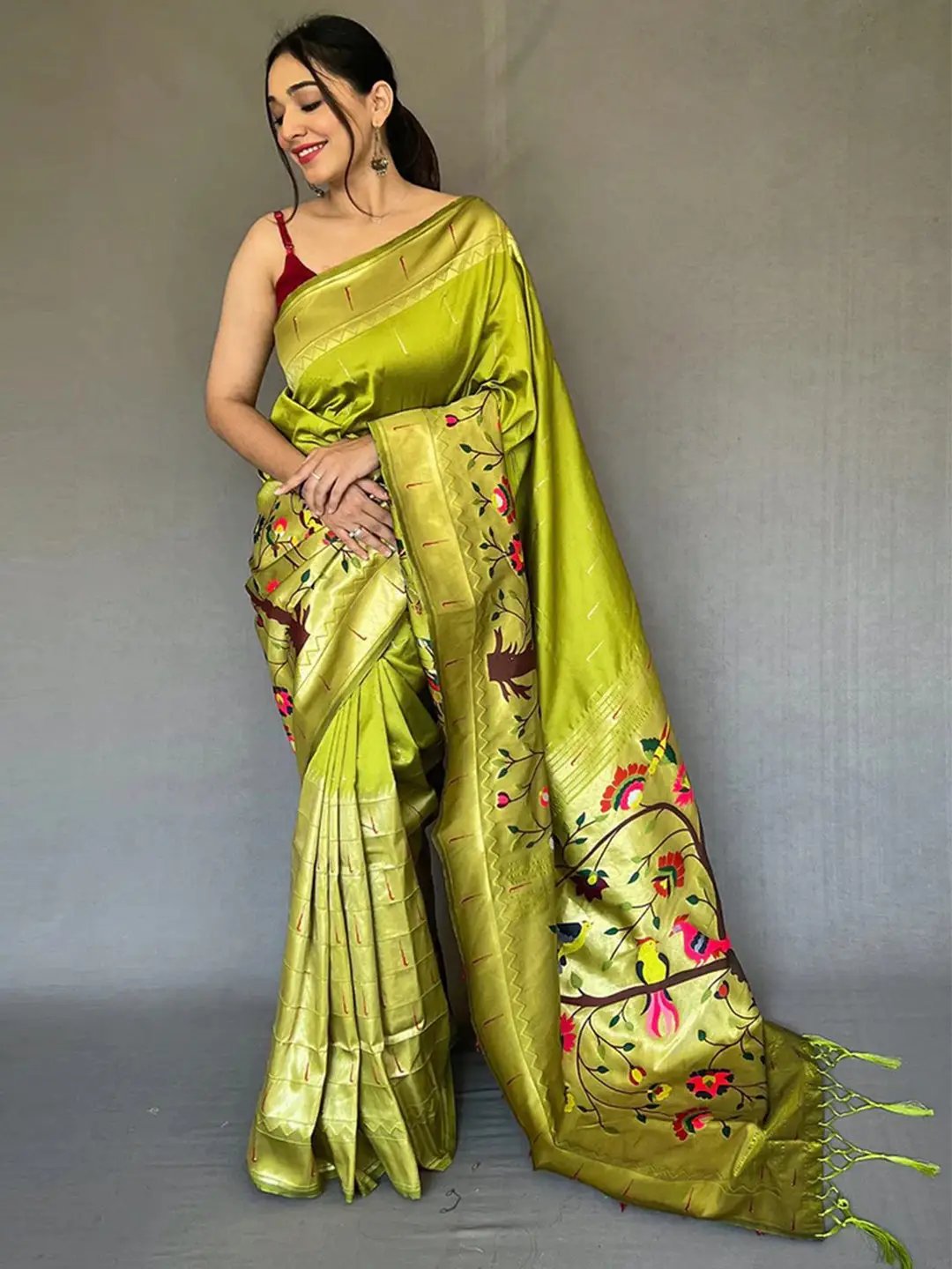 Light Green Paithani Big Border Zari Woven Saree by My Store