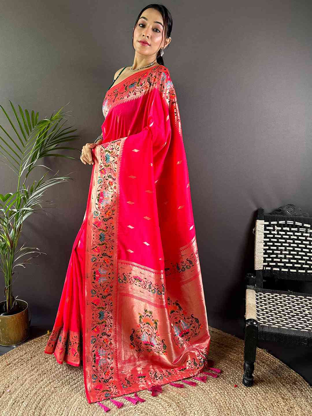 Pink Yevla Paithani Meenakari Saree by My Store